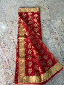 Stunning Red Saree with Gold Motif