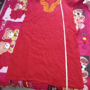 Red Embroidered Kurta