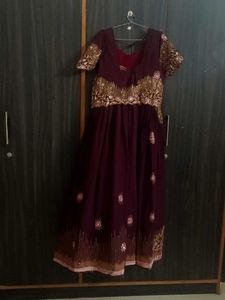 Maroon Ethnic Gown with Gold Embellishments