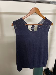 Sale ! Navy Lace Shoulder Top