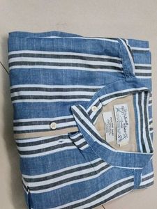 Scotch And Soda Branded Striped Blue Casual Shirt