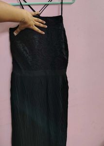 Elegant Black Lace & Pleated Dress