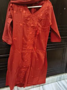 Elegant Red Embroidered Kurta Set