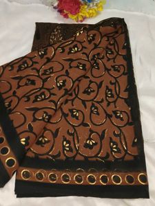Elegant Brown Floral Print Saree with blouse