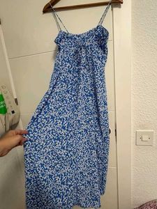 Blue Floral Simmer Dress with Slit