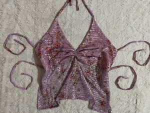 Sparkling baby pink party Halter Neck Top