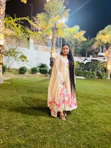 Elegant Floral Print Anarkali with Dupatta And Pa