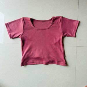 Pink Cropped Tie-Back Top