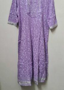 Beautiful Lavender Kurta with Embellished Neckline