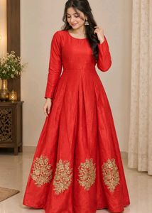 Stunning Red Embroidered Ethnic Gown