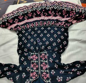 Rain &amp; Rainbow Navy Blue Printed  Anarkali Kurta