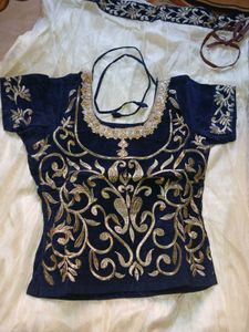 Elegant White &amp; Navy Embroidered Lehenga Choli