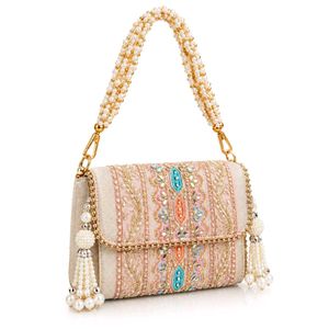 Embellished Clutch Bag with Pearl Handle