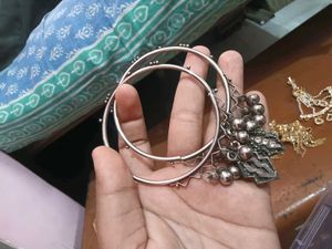 Silver Bangle Set with Charm