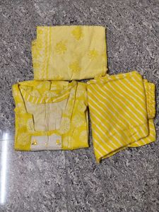 New Yellow Printed Kurta Set with Dupatta