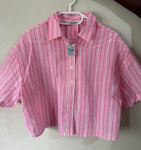 Pink & White Striped Button-Up Shirt