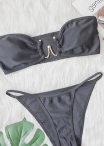 Chic Black Bikini Top with Gold Detail