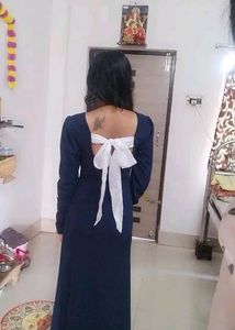Elegant Navy Dress with Bow Detail