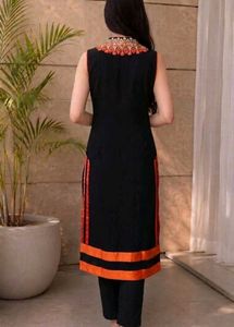 Black Kurta with Orange Embroidery