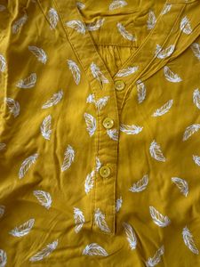 Honey Mustard Yellow Feather Print Top