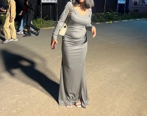 Elegant Grey Sparkle Maxi Dress
