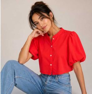 Chic Red Puff Sleeve Cropped Top