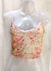 Floral Lace Trim Cami Top