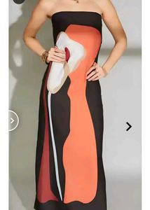 grab fast Abstract Print Strapless Maxi Dress