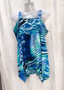 868. Abstract Blue &amp; Teal Print Top