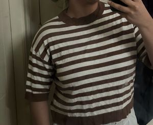 Mango Loose-Fit Striped Cropped T-Shirt