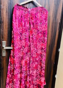Vibrant Pink Floral Skirt with crepe li