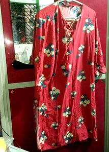 Red Floral Print Kurta Free 🎁