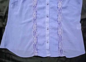 Chic Lavender Lace Trim Blouse
