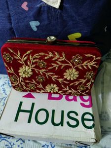 Red Velvet Embroidered Clutch