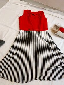 Chic Red &amp; Black Striped Midi Dress for girls