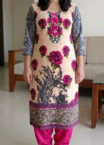 floral print real mirror work velvet kurta patiyal