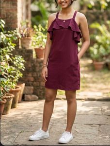 Maroon Ruffle Strap Dress for 13-15 year old girl