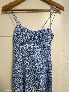 Blue Floral Simmer Dress with Slit
