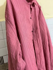 Textured Pink Button-Up Shirt