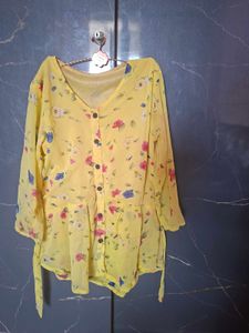 Yellow floral print blouse