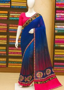 Elegant Blue & Pink Embroidered Saree