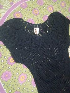 Black Crochet Knit Top