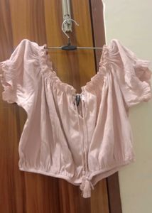 Light Pink Off-Shoulder Puff Sleeve Top