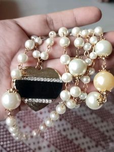 BEAUTIFUL LONG PEARL &amp; HEART CHAIN