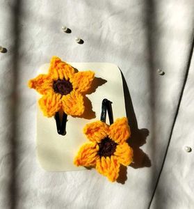Sunflower Crochet Hair Clips