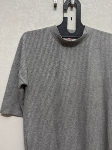Grey Ribbed Turtleneck Top