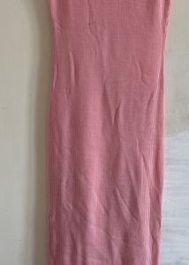 Pink Ribbed Midi Dress with Side Slit