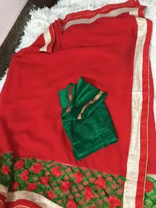Red Saree with Green Blouse