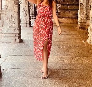 Red White Backless Slit Dress