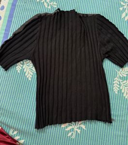 Black Ribbed Mock Neck Top